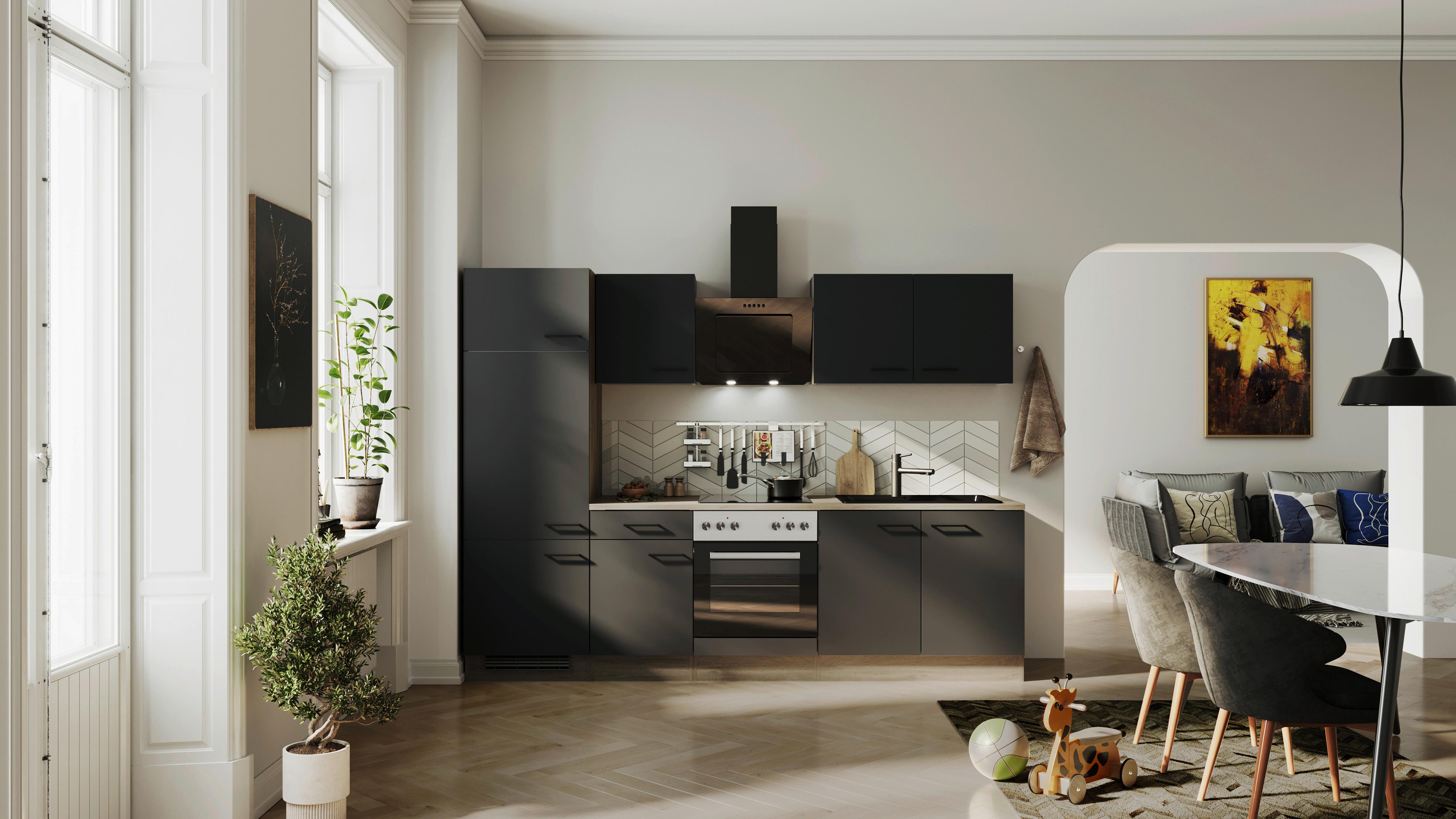 Küchenblock Capri Eiche/Schwarz B: 270 cm - Eichefarben/Schwarz, Basics, Holzwerkstoff (270cm) - FlexWell
