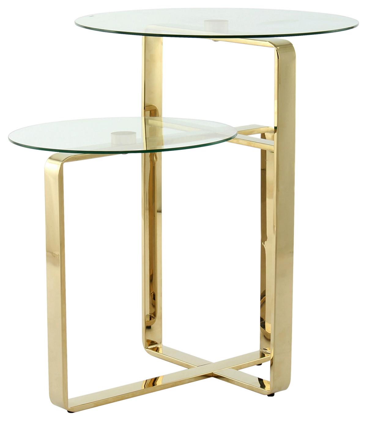 Beistelltisch Katris 100 Gold - Klar/Goldfarben, Design, Glas/Metall (46/46/60cm) - Kayoom