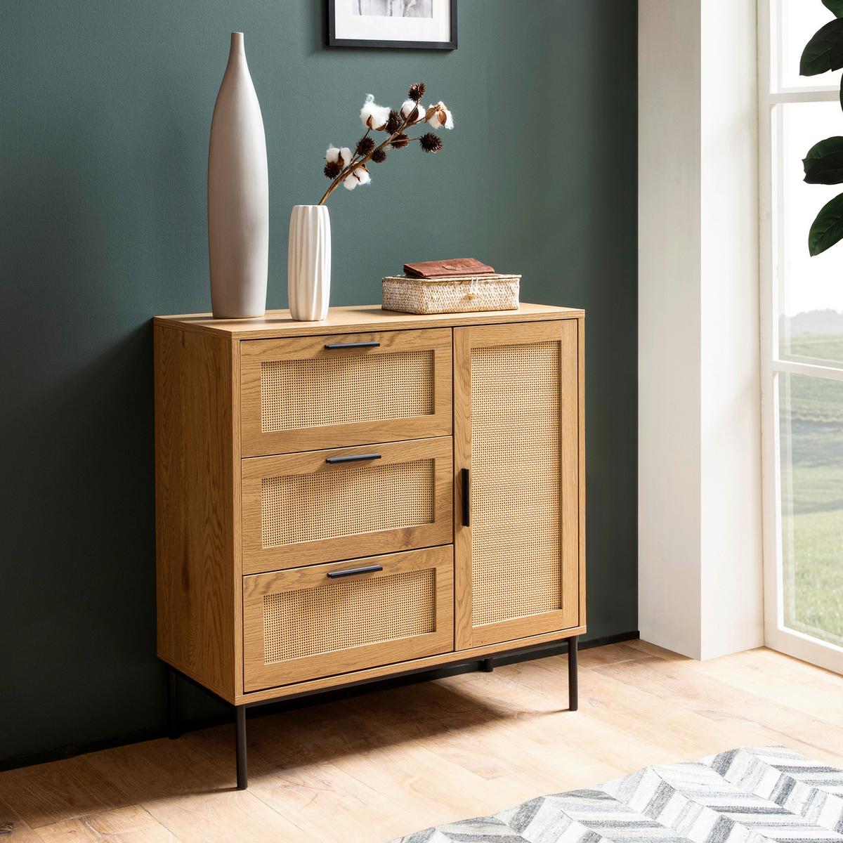 Kommode Eichefarben Dekor B: 80 cm - Eichefarben/Schwarz, Design, Holzwerkstoff (80/82/36cm) - MID.YOU