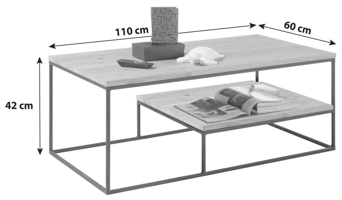 Couchtisch Mit Holzplatte Und Ablagefach Thore Eiche/schwarz - Klar/Eichefarben, MODERN, Glas/Holz (110/60/42cm) - Livetastic