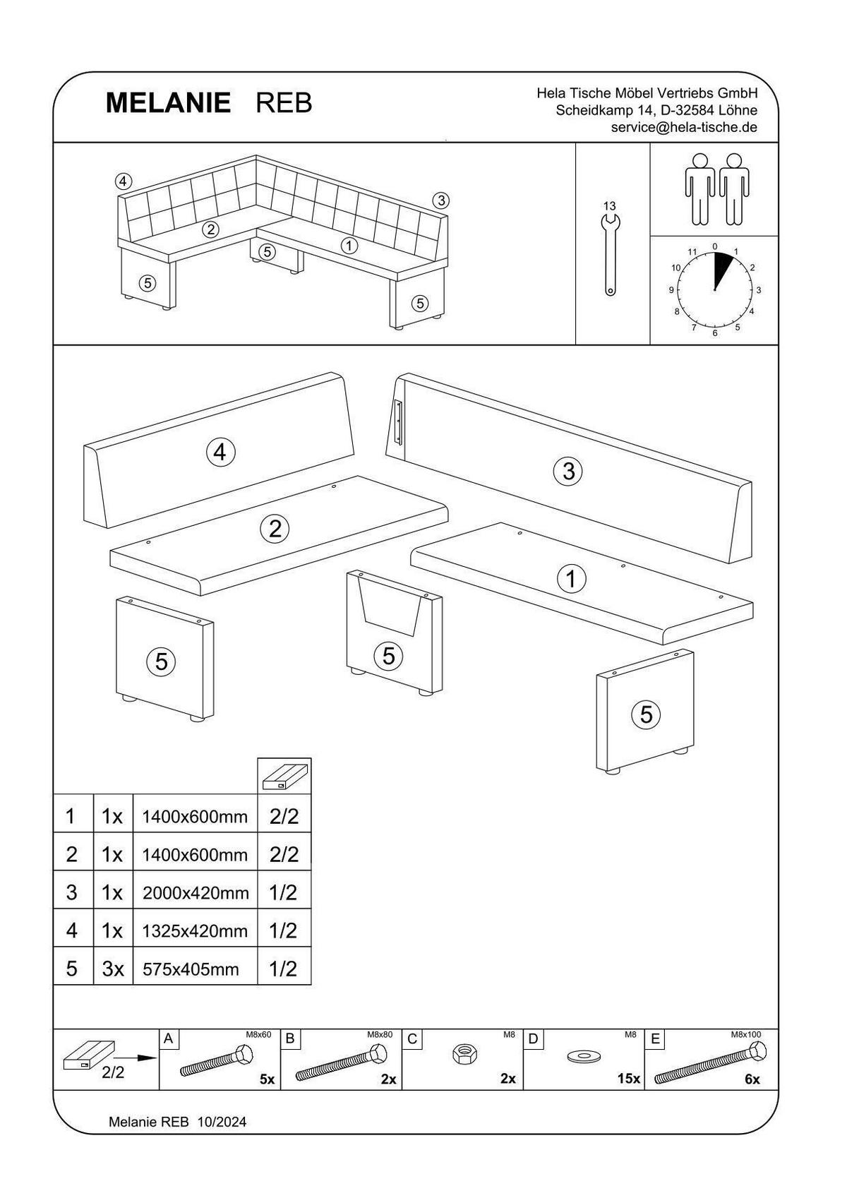 Eckbank Melanie Reb - Anthrazit, MODERN, Holz/Textil (200/90cm) - MID.YOU