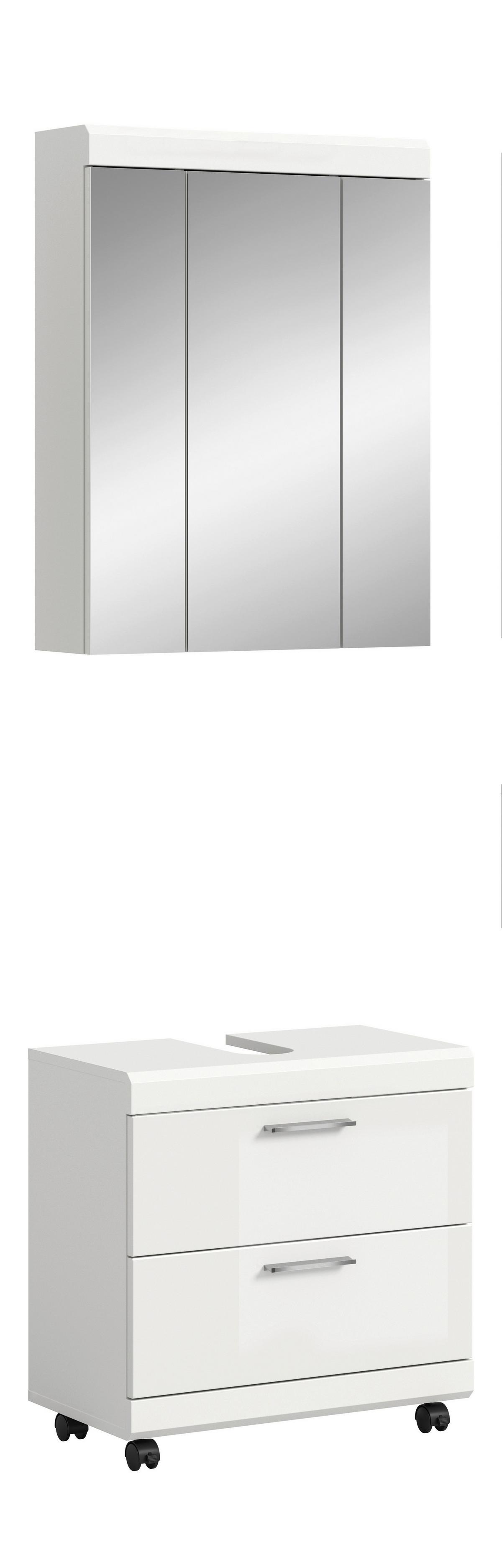 BADEZIMMER Scout Weiß/Weiß HG B: 60cm - Weiß Hochglanz/Schwarz, Trend, Glas/Holzwerkstoff (60cm) - MID.YOU