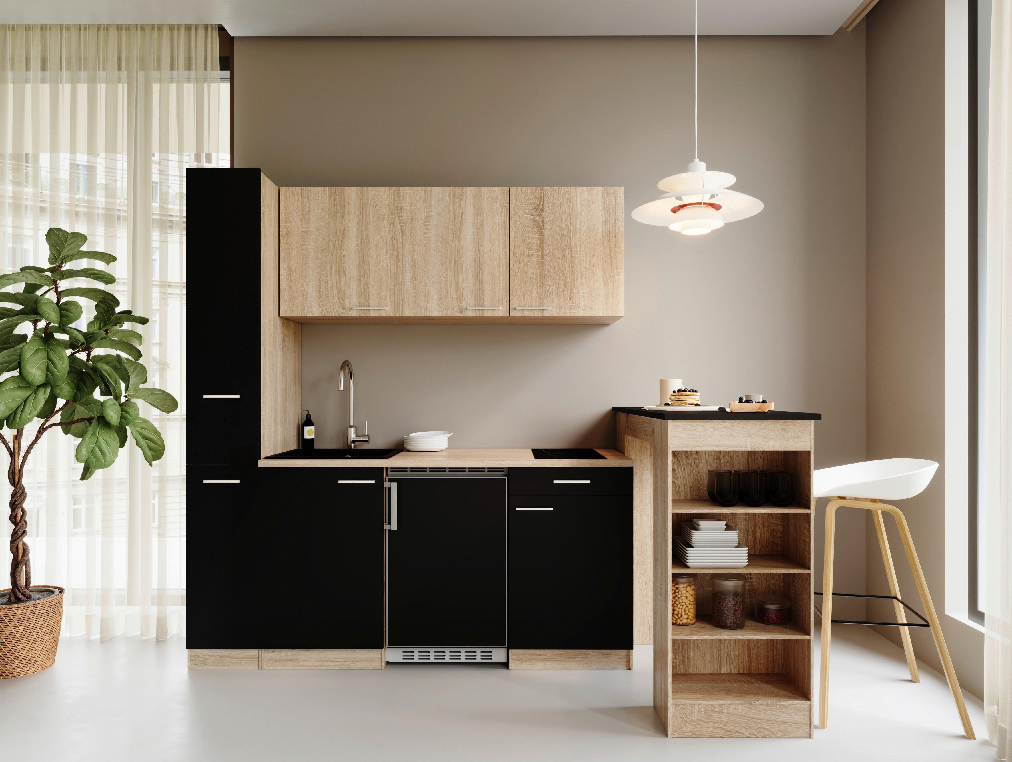 Küchenblock Ingrid Schwarz/Eichefarben B: 180cm - Eichefarben/Schwarz, Design, Holzwerkstoff (180cm) - Respekta