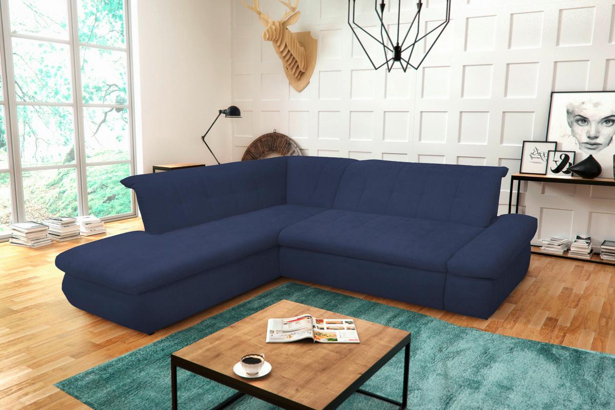 Ecksofa Moric Dunkelblau Mikrofaser - Chromfarben/Dunkelblau, KONVENTIONELL, Textil (216/273cm) - MID.YOU