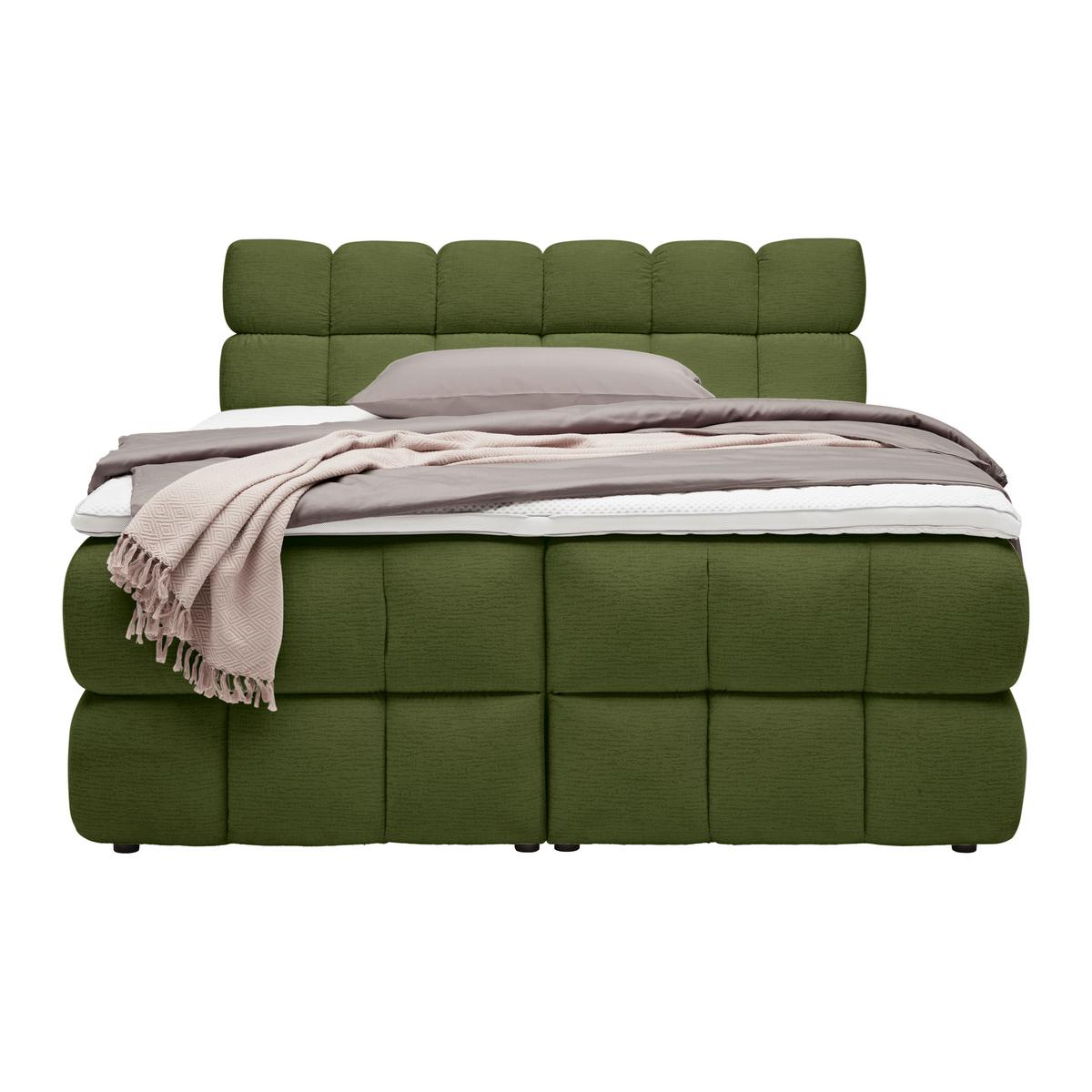 Boxspring posteľ BUBBLE BOX 180/200 cm, zelená - olivovozelená/čierna, Konventionell, kov/drevo (180/200cm) - Premium Living