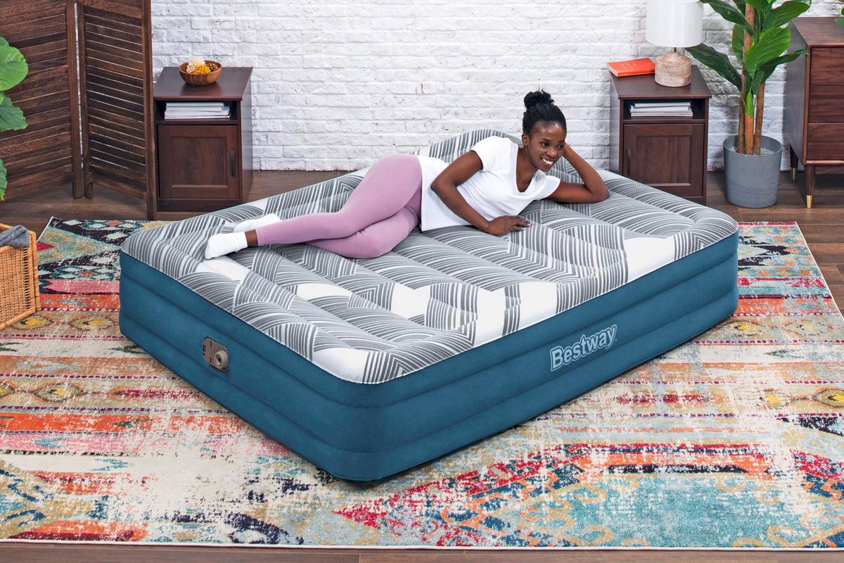 Luftbett Dominik 203x152x36 Cm Bis 300kg, Inkl. Pumpe - Dunkelblau/Grau, KONVENTIONELL, Kunststoff/Metall (203/152/36cm) - Bestway