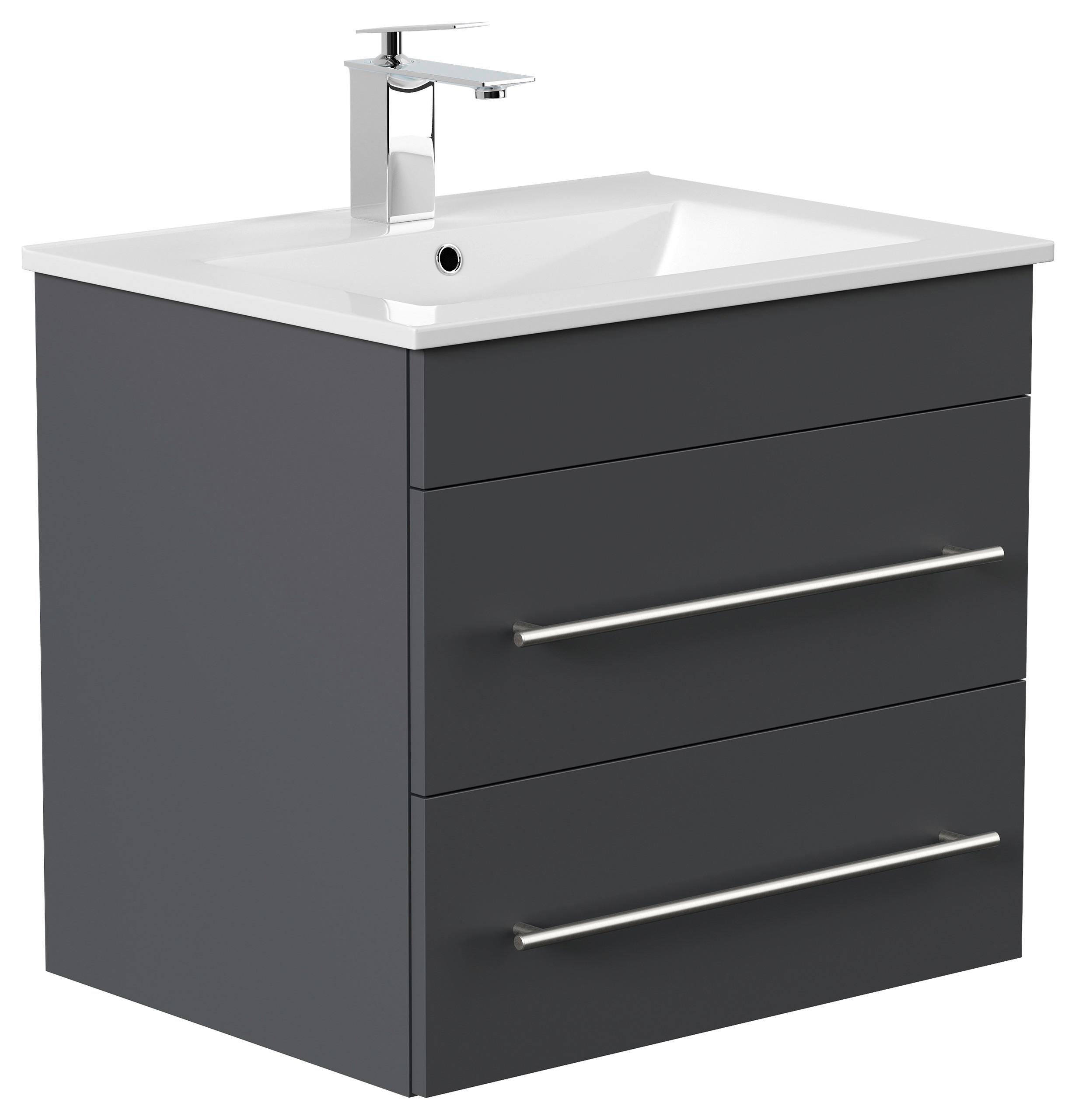 Waschtischkombi Apollo Graphitfarben B: 61,5 cm - Graphitfarben/Weiß, Basics, Keramik/Holzwerkstoff (61,5/56/46,5cm) - MID.YOU