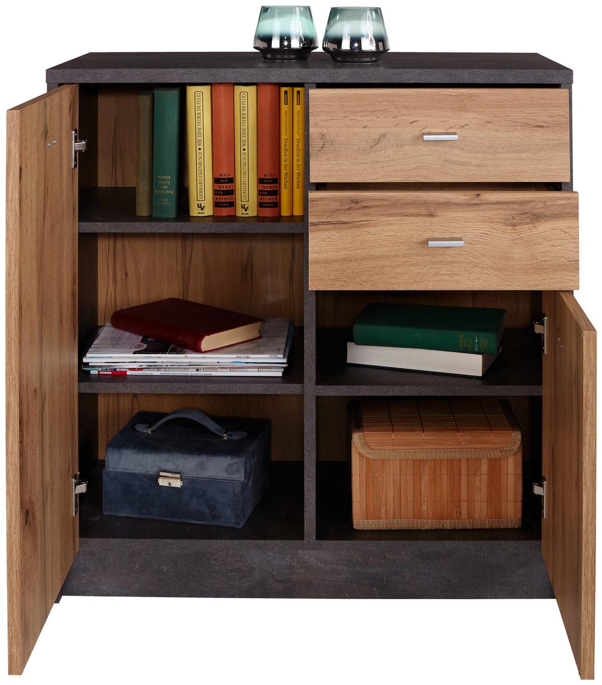 Kommode B 74cm 4-You, Beton Optik/Wotan Eiche Dekor - Eichefarben, MODERN, Holzwerkstoff (74/85,4/34,6cm)