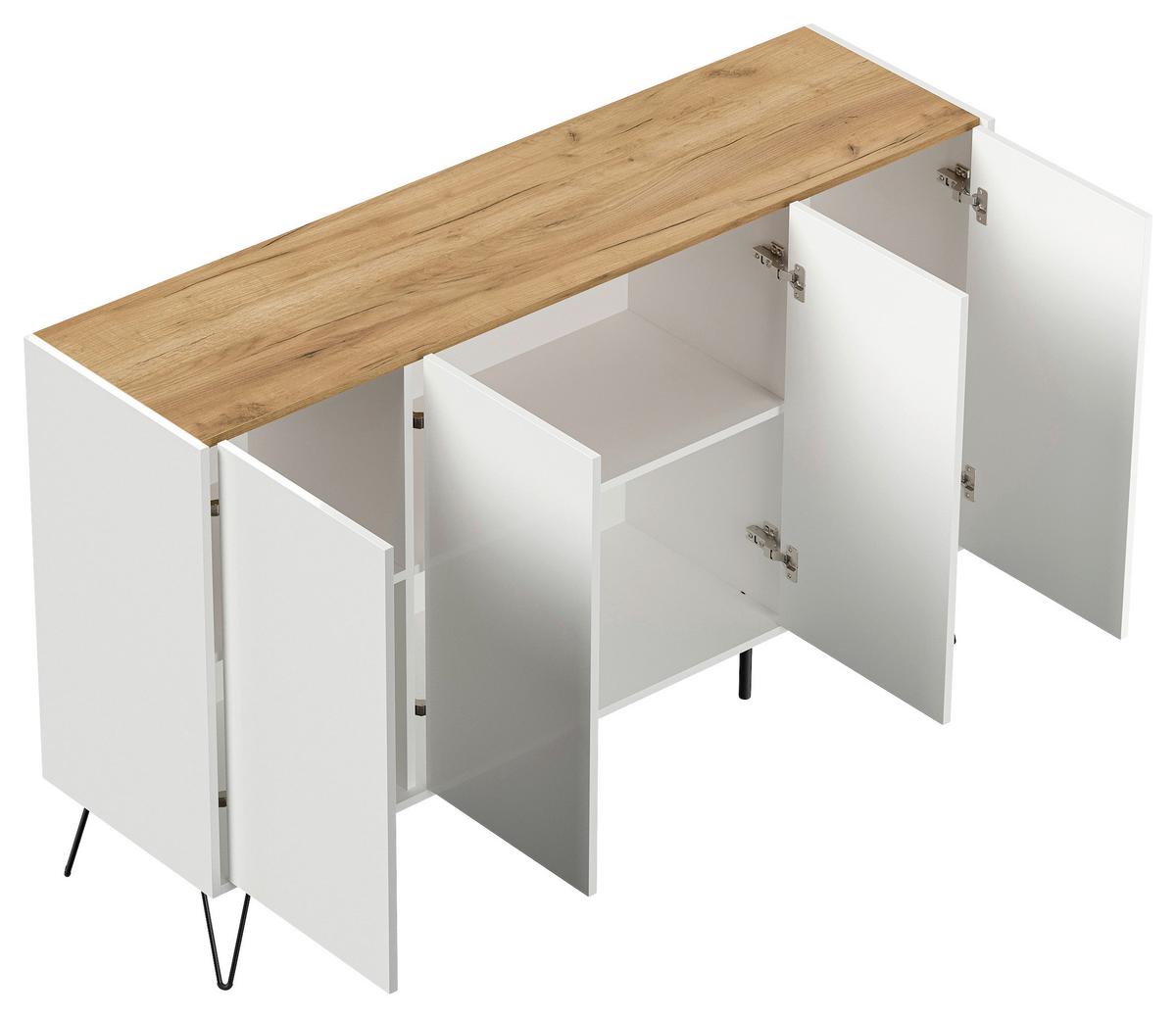 Sideboard Posseik Industrial Weiß/eichefarben B: 155 Cm - Weiß Hochglanz/Eichefarben, Design, Holzwerkstoff (155/93,6/42cm) - P & B