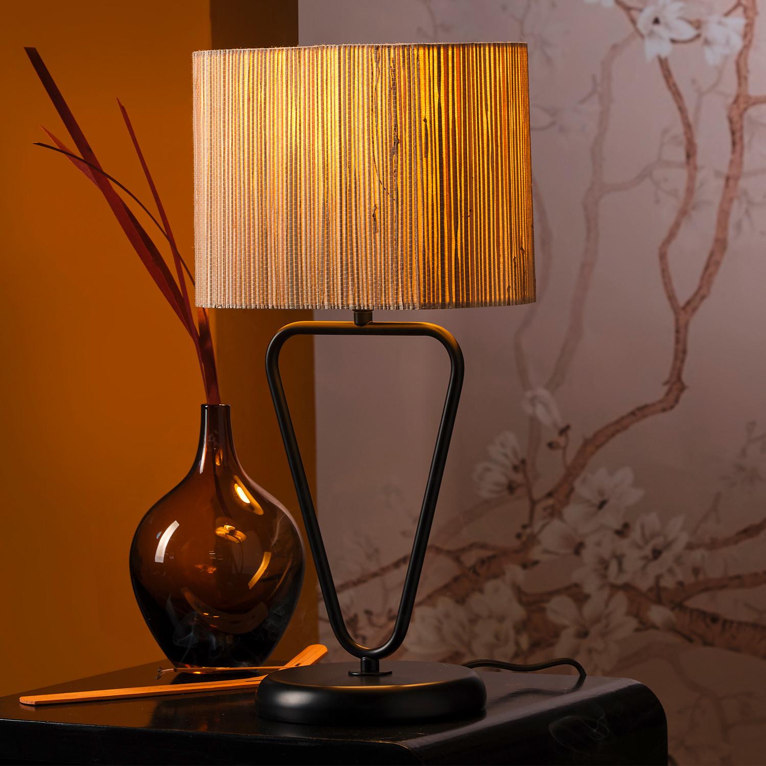 Tischleuchte Madu Schwarz Beige L: 25 cm - Beige/Schwarz, Natur, Kunststoff/Textil (25/17/46cm)