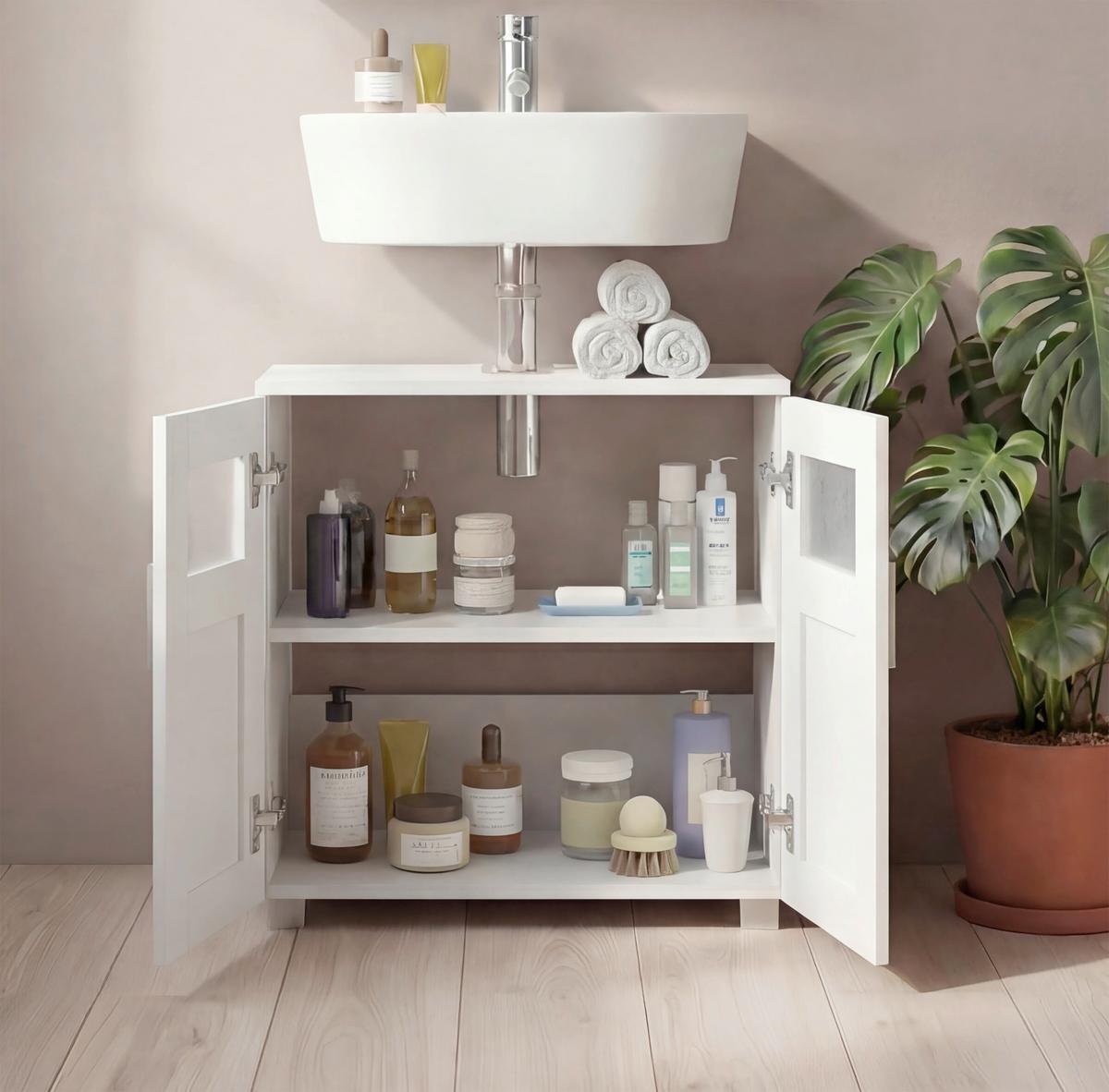 WASCHBECKENUNTERSCHRANK Nilari Weiß B: 60cm - Weiß/Grau, Trend, Glas/Holzwerkstoff (60/60/29cm) - MID.YOU