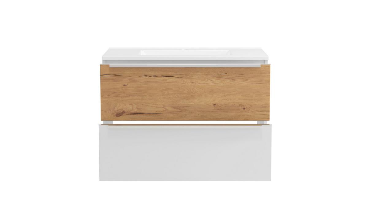WASCHTISCHKOMBI Verona Weiß/Wildeiche B: 80cm - Wildeiche/Weiß, Trend, Holzwerkstoff/Stein (80/54/47cm) - Held