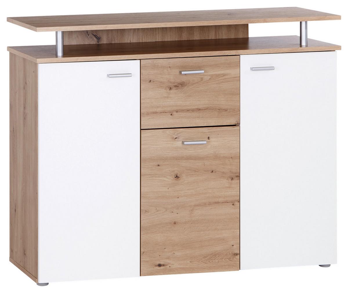 Kommode 117cm Leon, Weiß Leon - Eiche Artisan/Weiß, MODERN, Holzwerkstoff (117/92,3/38cm)