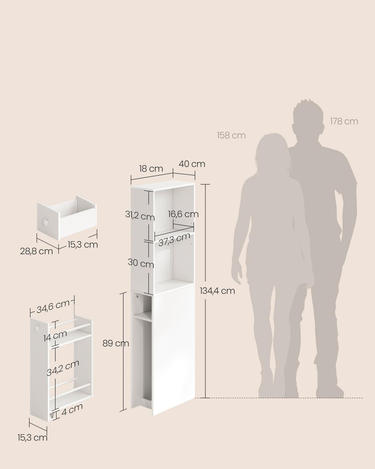 Midischrank Weiß B: 40cm - Weiß, Trend, Holzwerkstoff (40/134.4/18cm) - MID.YOU