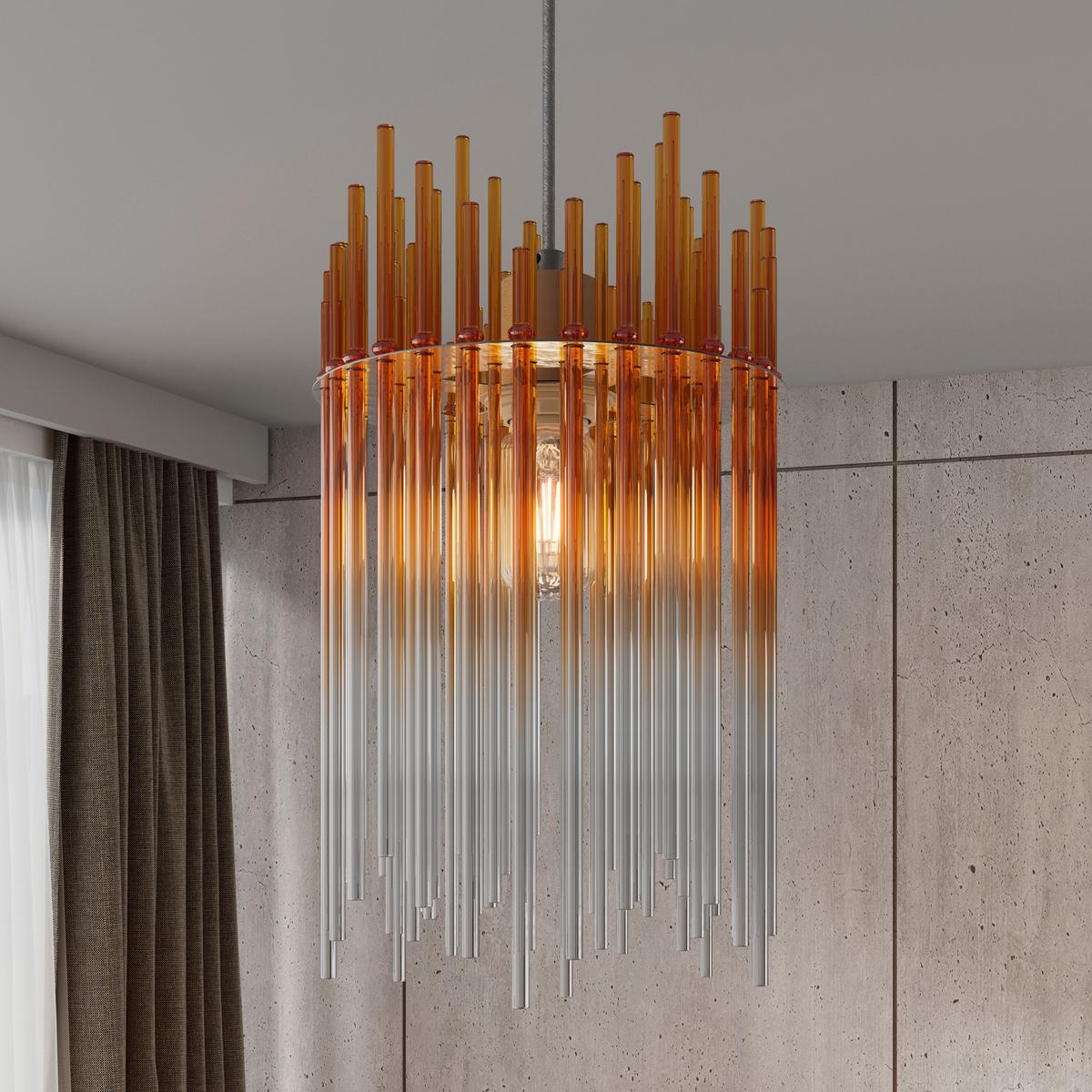 HÄNGELEUCHTE STAB - Champagner/Transparent, MODERN, Glas/Kunststoff (20/20/150cm)