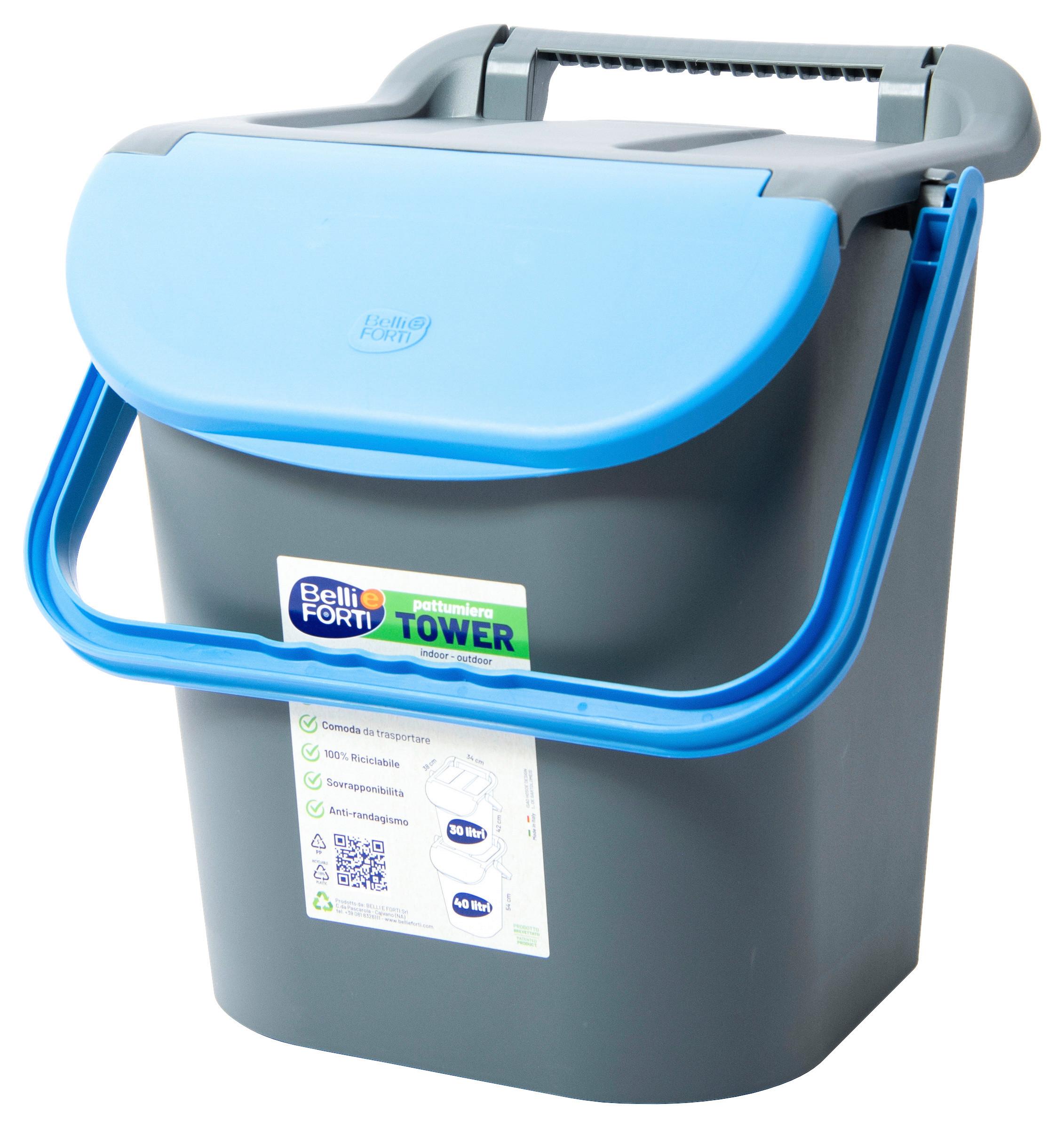 Mülleimer Tower mit Deckel 30l Kunststoff Blau/Grau - Blau/Grau, Basics, Kunststoff (34/38/42cm)