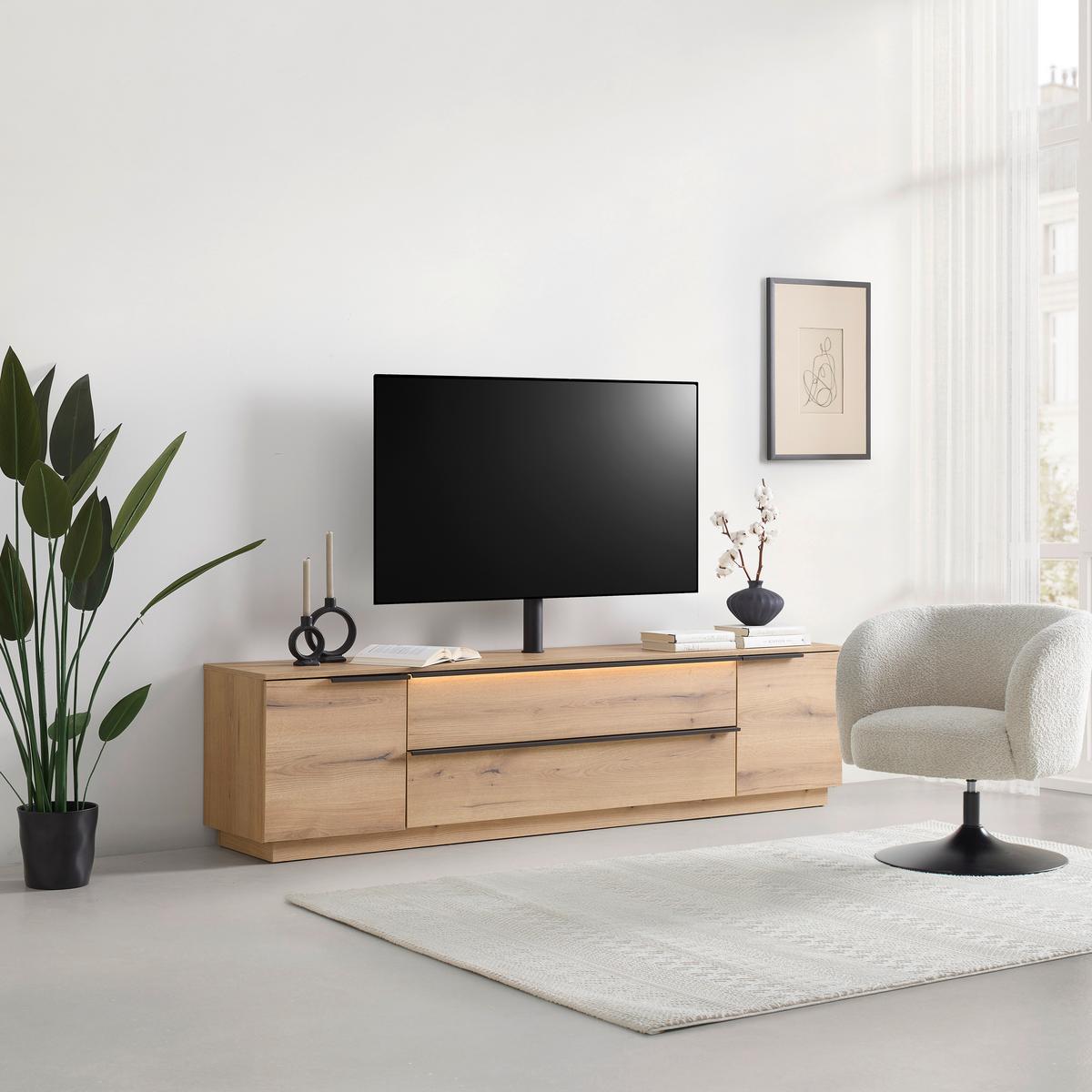TV-Element Neo vč.LED dekor dub - barvy dubu/černá, Moderní, kov/kompozitní dřevo (210/53/40cm) - Mömax