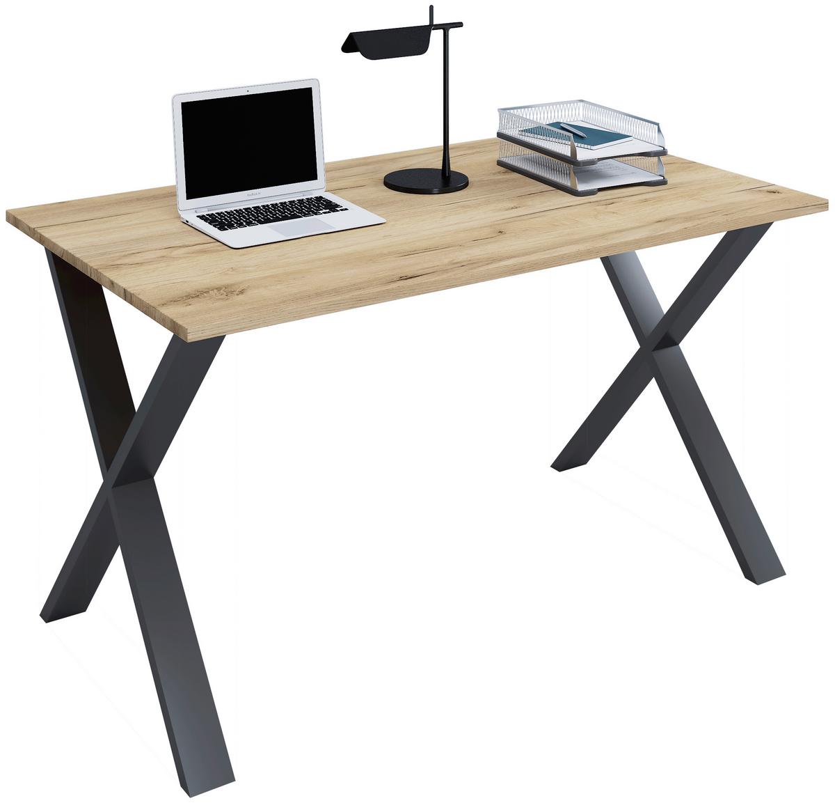 Schreibtisch Lona Honigeiche B: 140 cm - Honigeiche/Schwarz, Design, Holzwerkstoff/Metall (140/76/80cm) - MID.YOU