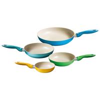 Pfannenset 4-tlg. Antihaftbeschichtet - Türkis/Gelb, Basics, Kunststoff/Metall (58/38/30,5cm) - Riess