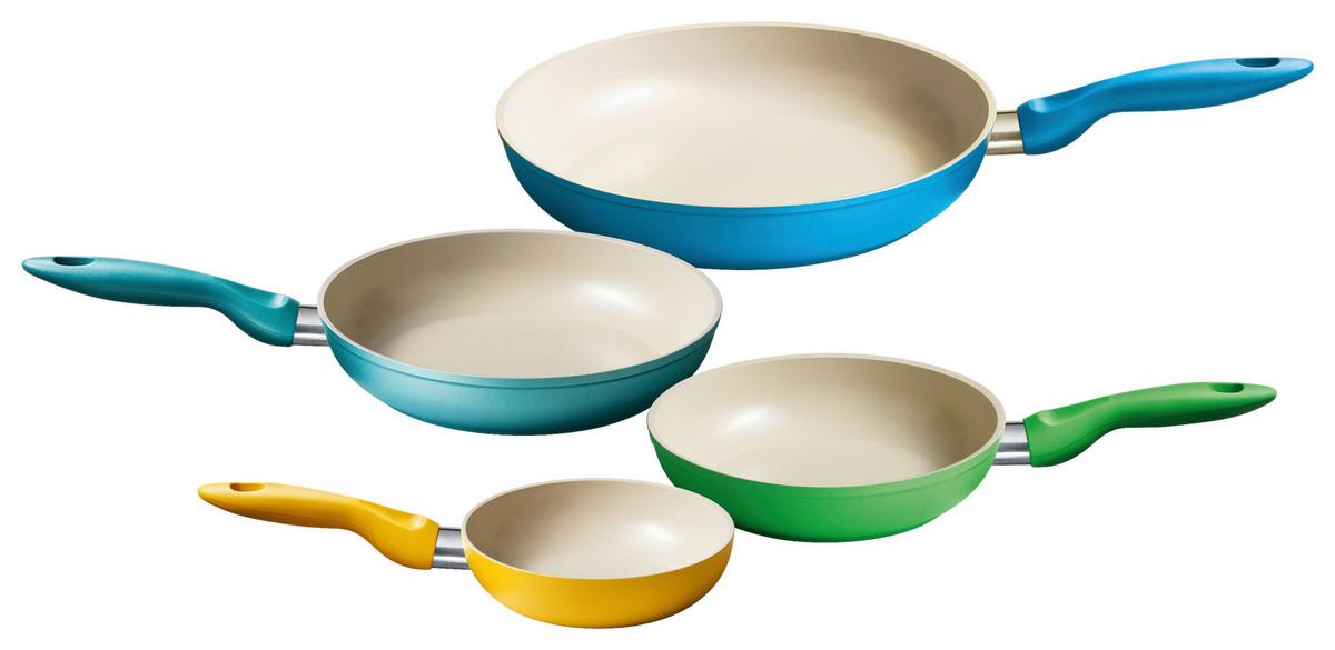 Pfannenset 4-tlg. Antihaftbeschichtet - Türkis/Gelb, Basics, Kunststoff/Metall (58/38/30,5cm) - Riess