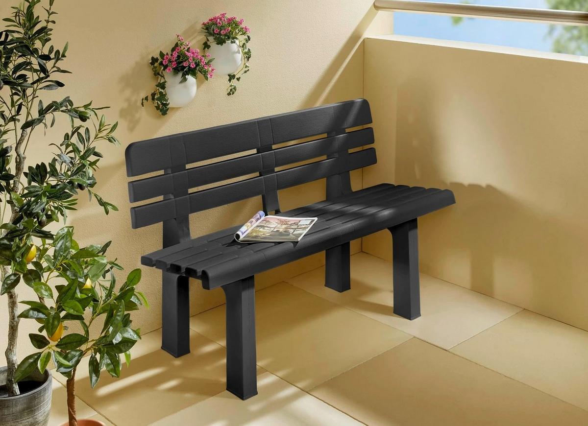 Gartenbank Kunststoff 2-Sitzer Genziana - Anthrazit, Basics, Kunststoff (110/71/52cm)