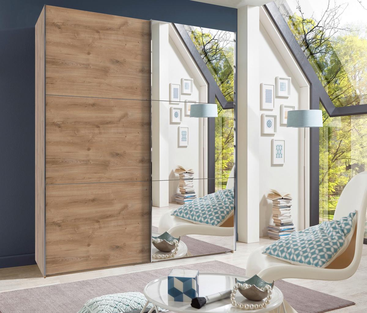 Schwebetürenschrank B: 200 cm Level, Eichefarben Dekor - Eichefarben, MODERN, Holzwerkstoff (200/216/65cm) - MID.YOU