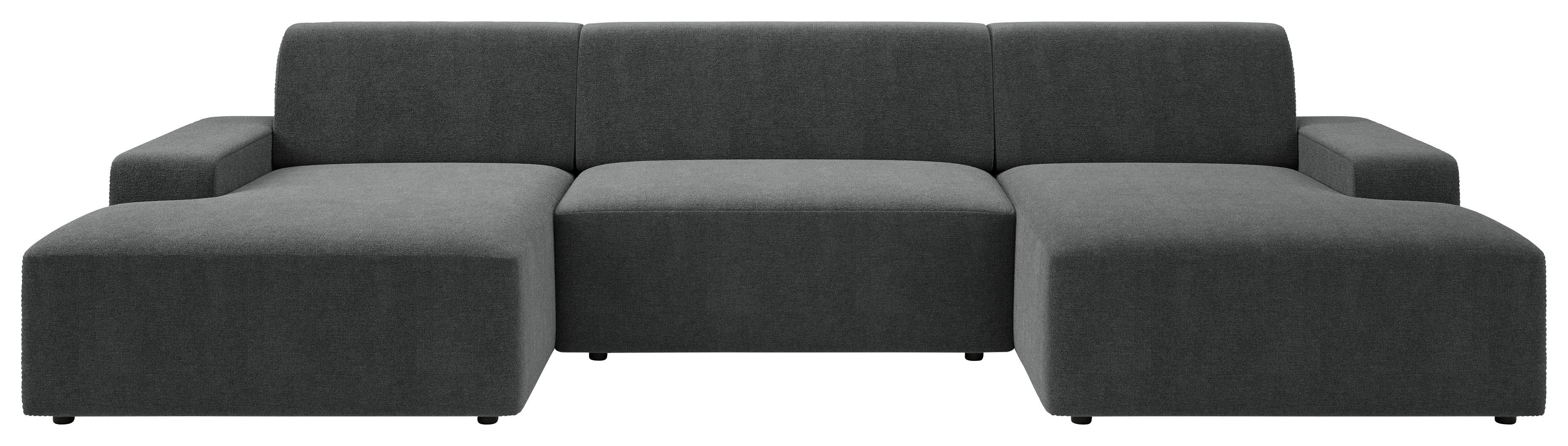 Wohnlandschaft Wien Anthrazit U: 162x329x162 cm - Anthrazit/Schwarz, MODERN, Textil (162/329/162cm) - Trendmanufaktur