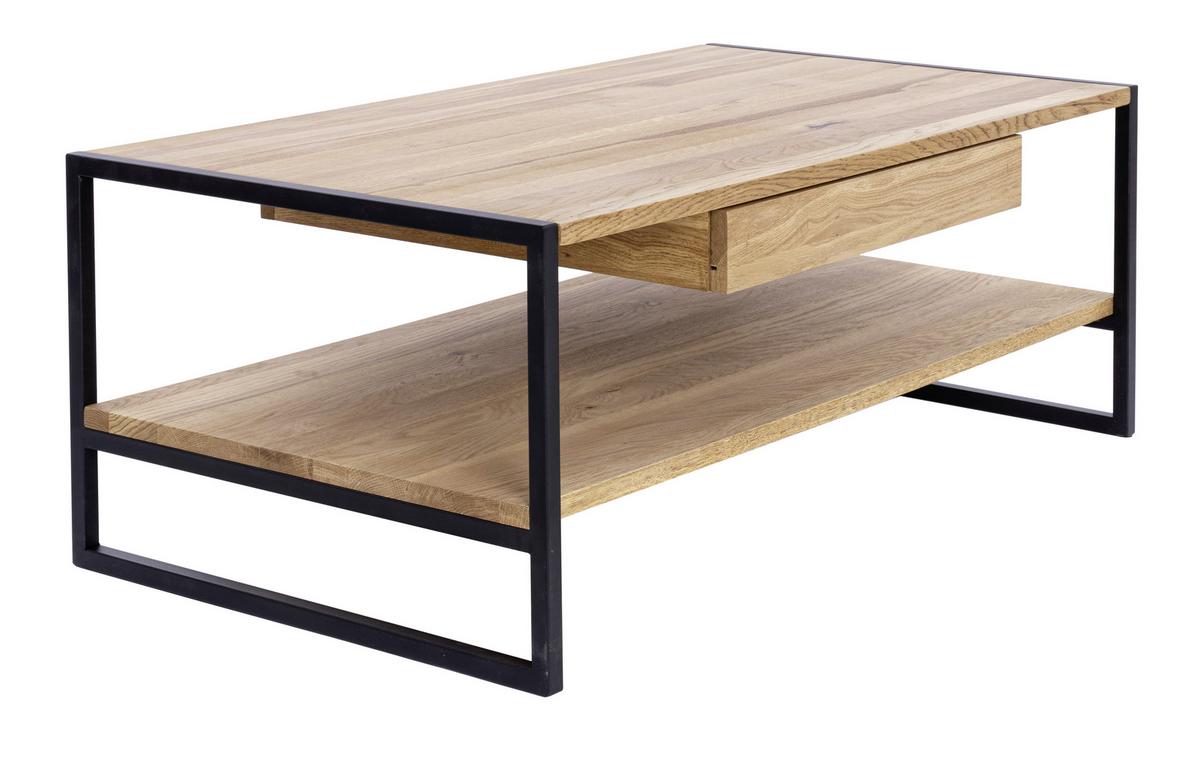 Couchtisch Holz Massiv Mit Lade Nanpur Naturfarben - Schwarz/Naturfarben, MODERN, Holz/Metall (110/60/40cm) - MID.YOU