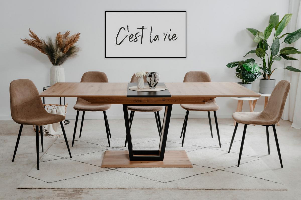 Esstisch Soria Schwarz/ Eiche Artisan D. L: 160-200cm - Schwarz/Eiche Artisan, MODERN, Holzwerkstoff/Metall (160-200/90/76cm) - MID.YOU