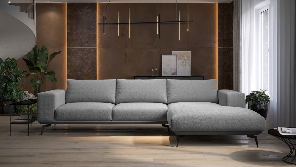 Sedací souprava ALBERO, pravá, šedá - šedá/černá, Design, kov/dřevo (330/180cm) - MID.YOU