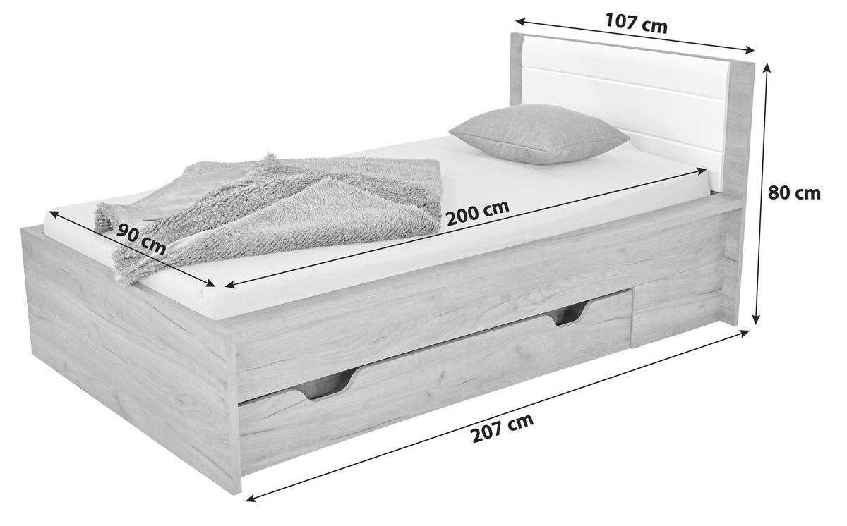 Ágykeret Avensis New 90/200 Cm - tölgyfa színű/fehér, Konventionell, faalapú anyag (90/200cm) - Luca Bessoni