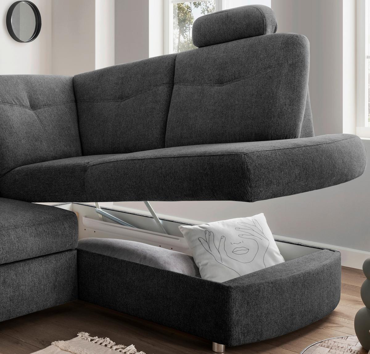 Eckschlafsofa Rosali Anthrazit S: 264x180 Cm - Chromfarben/Anthrazit, MODERN, Textil (264/180cm) - Livetastic