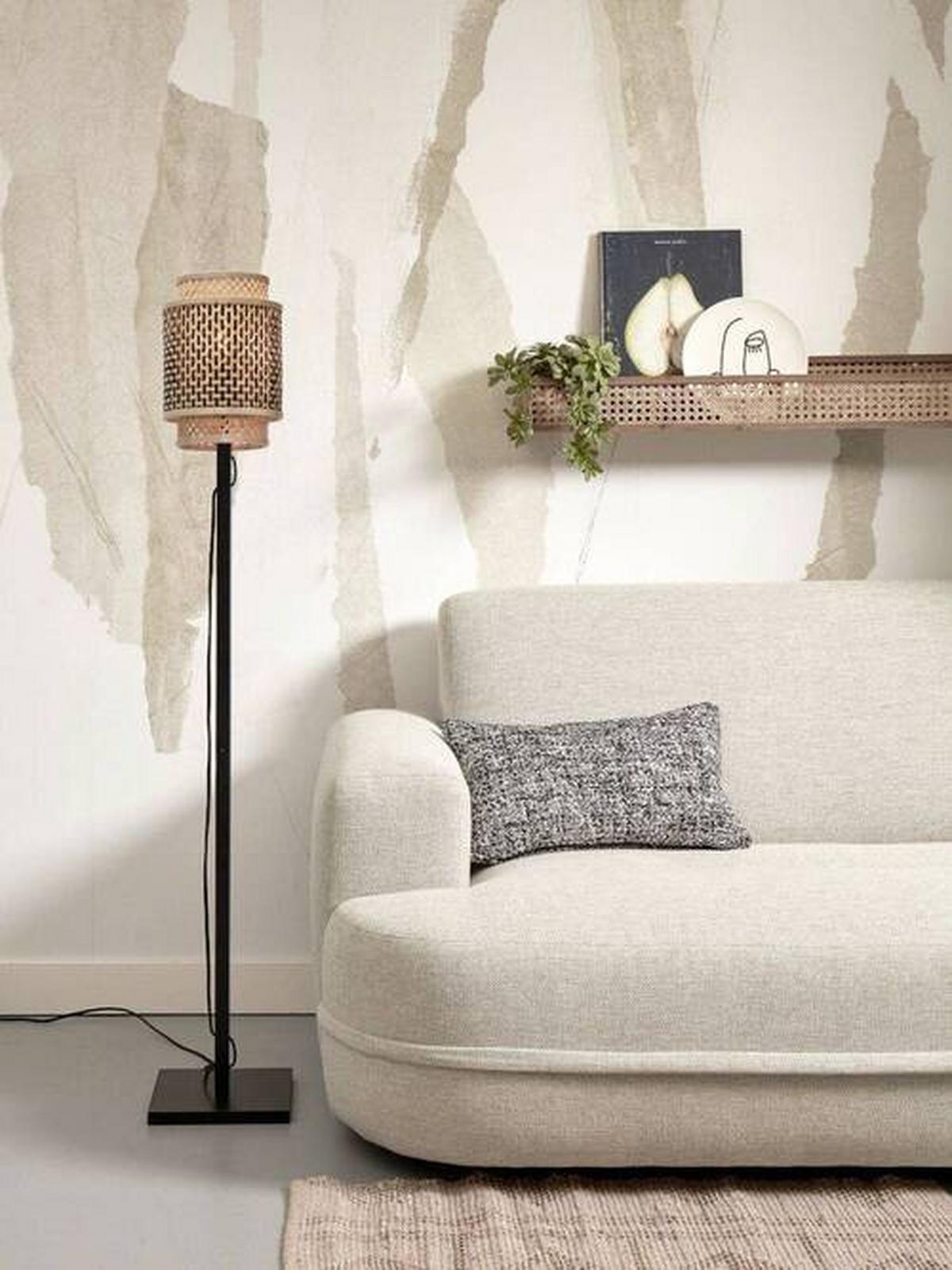 Stehleuchte Bhutan/fs/fj/b/1825/bn - Schwarz/Naturfarben, Trend, Holz (20/135cm) - Good & Mojo