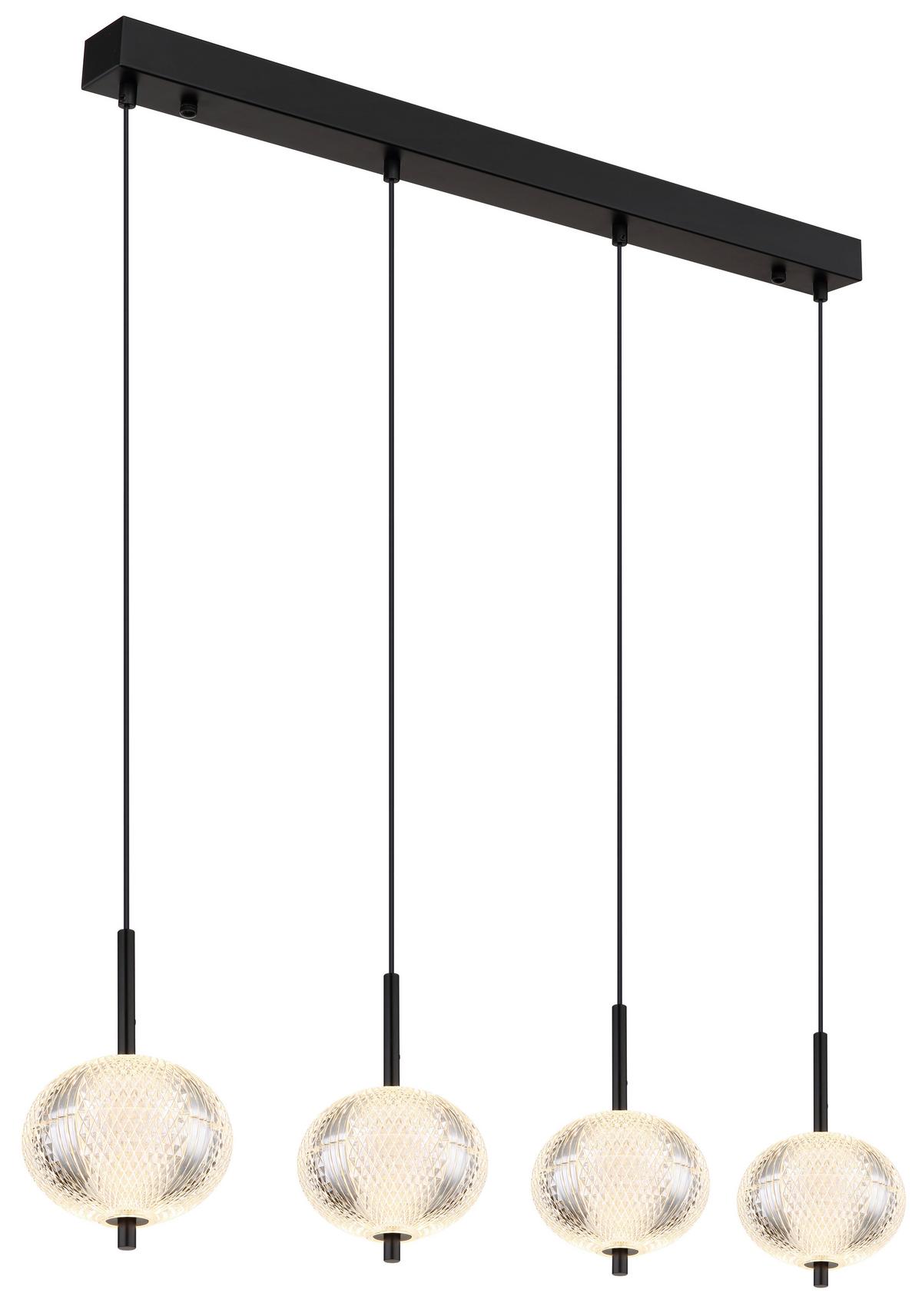 LED-Hängeleuchte 16042-4h - Klar/Schwarz, KONVENTIONELL, Kunststoff/Metall (85/15/120cm) - Globo