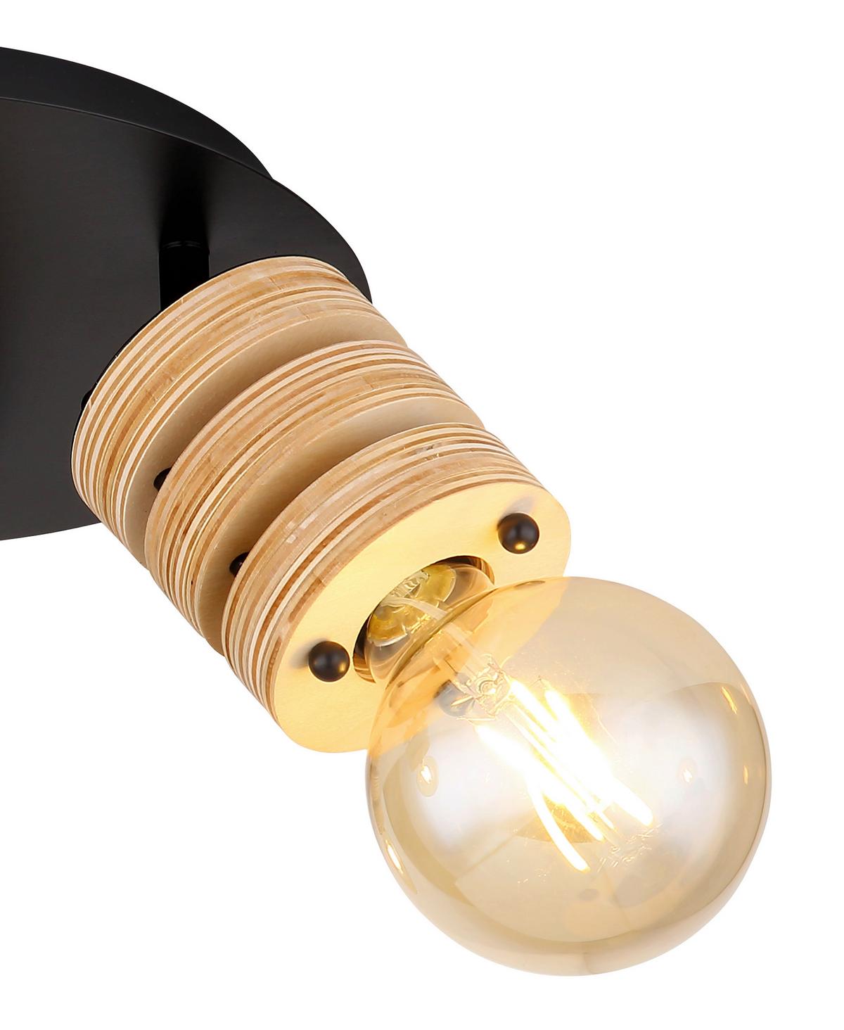 Strahler 3-Flammig Ø 28 cm - Schwarz/Braun, Design, Holzwerkstoff/Metall (28/17,5cm) - Globo
