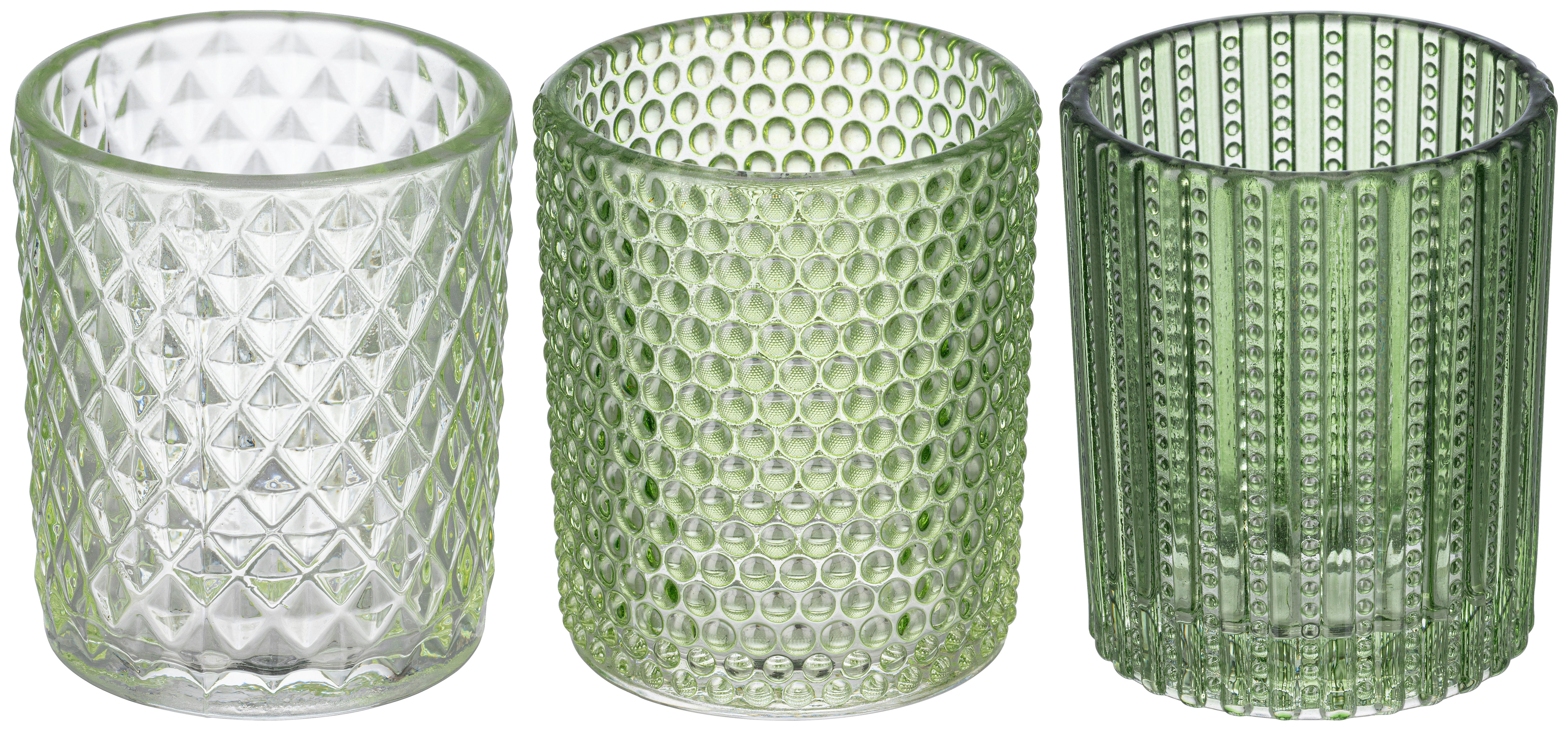 TEELICHTGLAS Selina - Dunkelgrün/Hellgrün, KONVENTIONELL, Glas (5,4/6,4cm) - Luca Bessoni