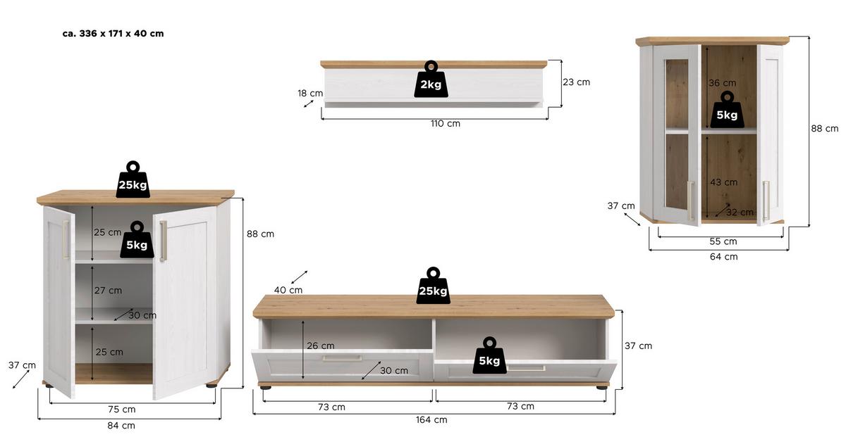 Wohnwand Verona Lärchefarben /Eiche Dekor B: 336cm - Lärchefarben/Schwarz, Design, Holzwerkstoff (336/161/40cm) - Livetastic