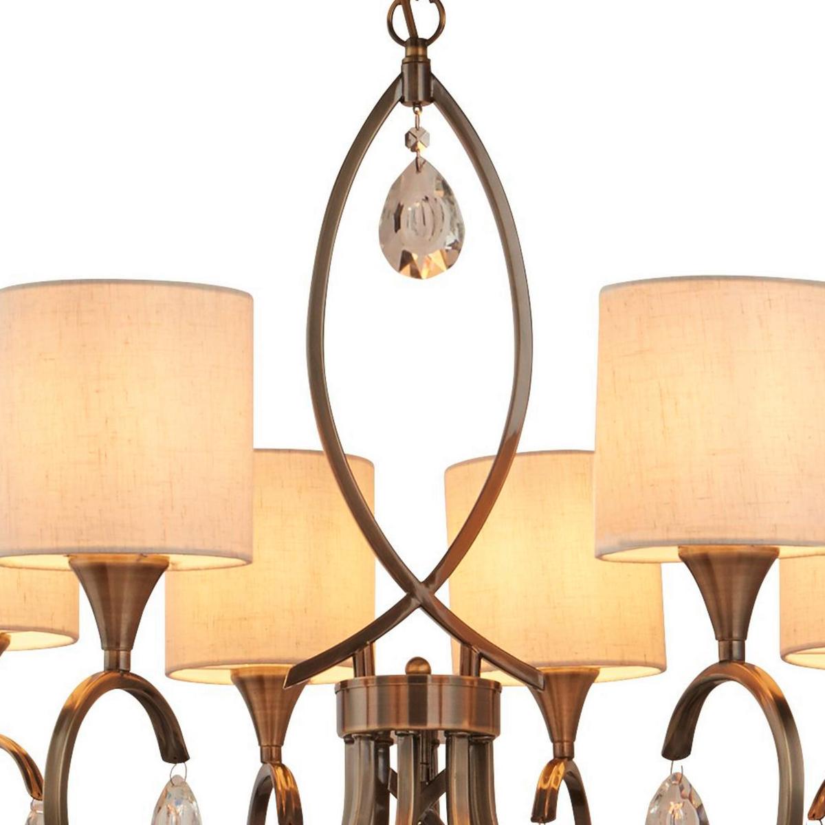 Kristall-Hängeleuchte Alberto 1608-8ab - Beige/Messingfarben, KONVENTIONELL, Glas/Textil (77/121cm)