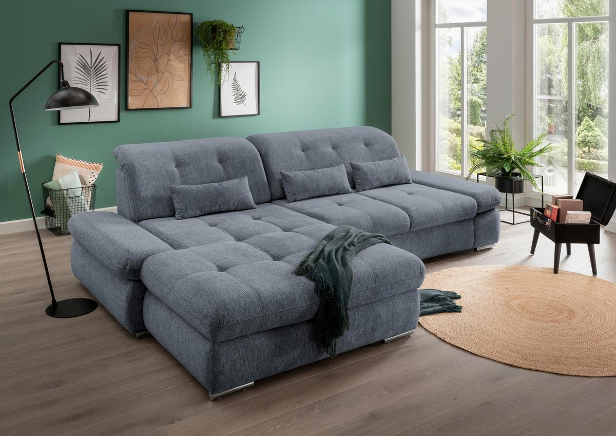 Ecksofa mit Schlaffunktion Dalida Hellblau Chenille - Chromfarben/Hellblau, Design, Textil (196/300cm) - Livetastic