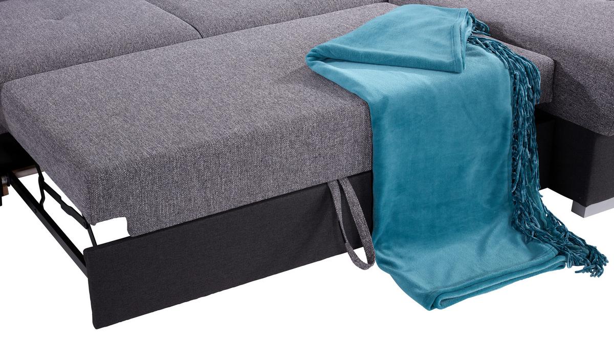 Ecksofa mit Schlaffunktion + Bettkasten Malaga, Webstoff - Silberfarben/Graphitfarben, KONVENTIONELL, Textil (286/203cm) - Ondega
