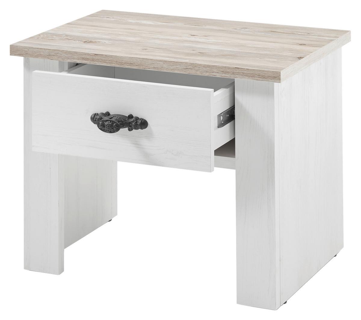 Nachttisch Florenz Pinie Weiß Dekor, B: 58cm - Hellbraun/Pinienfarben, Design, Holzwerkstoff (58/45/40cm) - MID.YOU