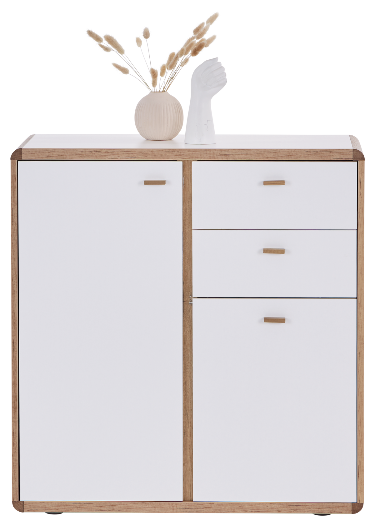 Kommode B: 86 Cm Ronda Weiß/eiche Dekor - Eichefarben/Weiß, MODERN, Holzwerkstoff (86/91/39cm)