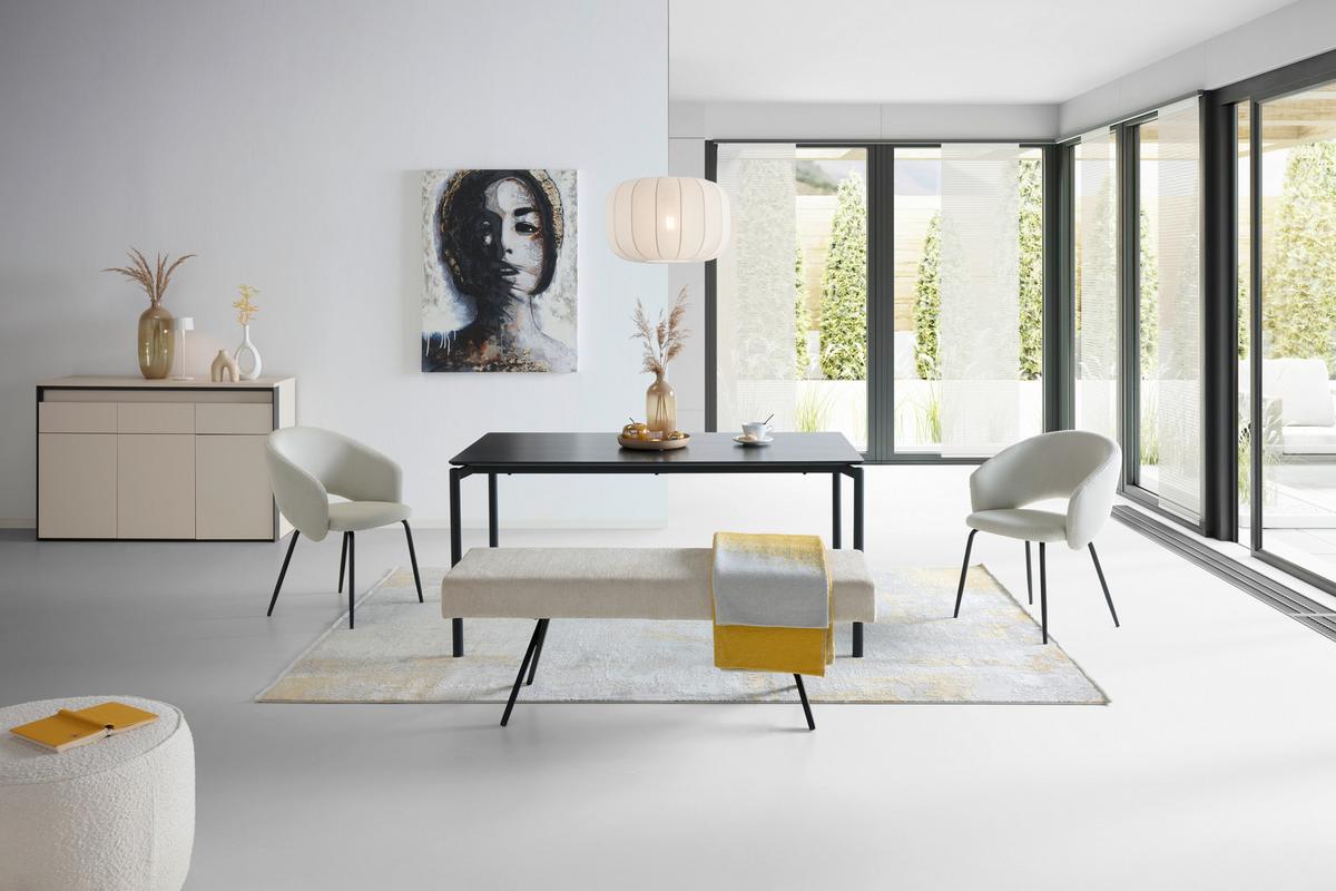 Sitzbank Chios Leinenopti beige, B: 140cm - Beige/Schwarz, KONVENTIONELL, Textil/Metall (140/49/47cm) - MID.YOU