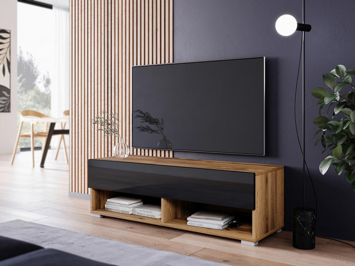 TV-Lowboard B: 100 cm Eiche Wotan/Schwarz Hochglanz - Schwarz Hochglanz/Eiche Wotan, LIFESTYLE, Holzwerkstoff (100/30/31cm) - P & B