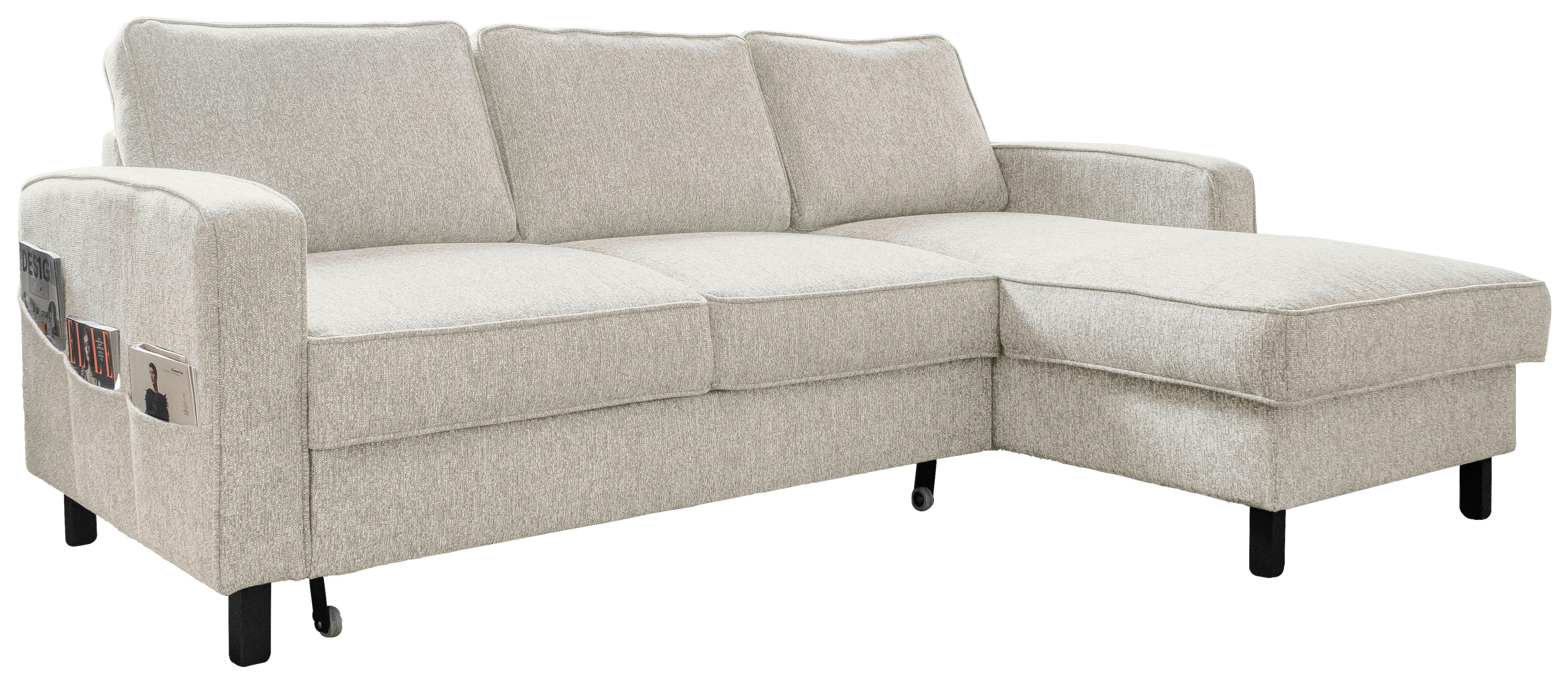 Sedačka MELANIE S, pravá, béžová, úl.prostor a lůžko - černá/béžová, dřevo/textil (228/148cm) - MID.YOU