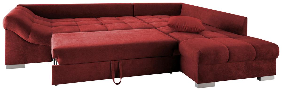 Eckschlafsofa Alvito Rot S: 298/202 Cm - Rot/Silberfarben, Design, Textil (298/202cm) - MID.YOU