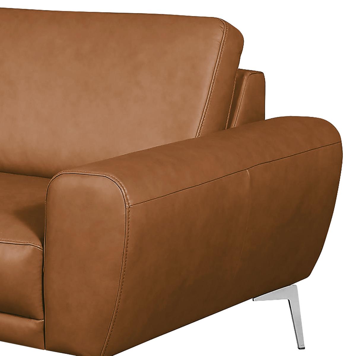 Ecksofa Spring Cognac Chrom, B: 207 Cm - Chromfarben/Cognac, Design, Leder (207/85/92cm) - Livetastic