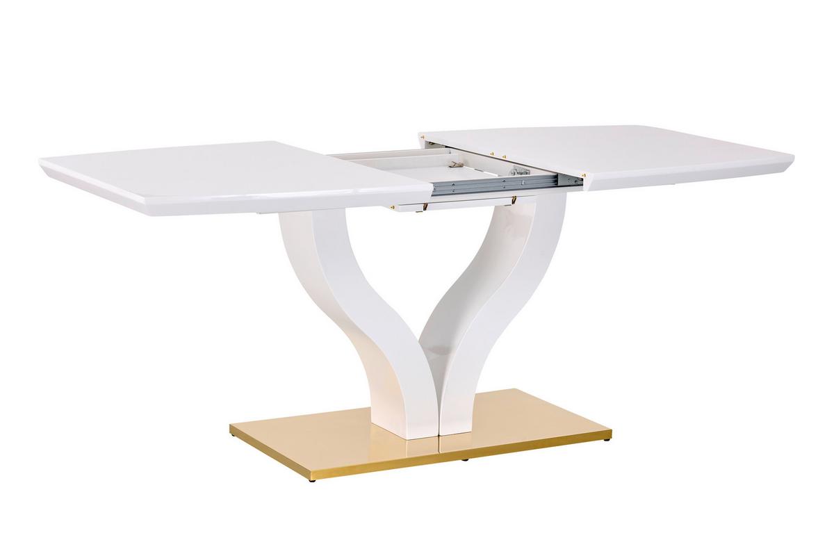 Ausziehtisch Jade 140 Az 140-180x76x90 cm Weiß Hg - Weiß Hochglanz/Goldfarben, KONVENTIONELL, Holzwerkstoff/Metall (140-180/76/90cm) - MID.YOU