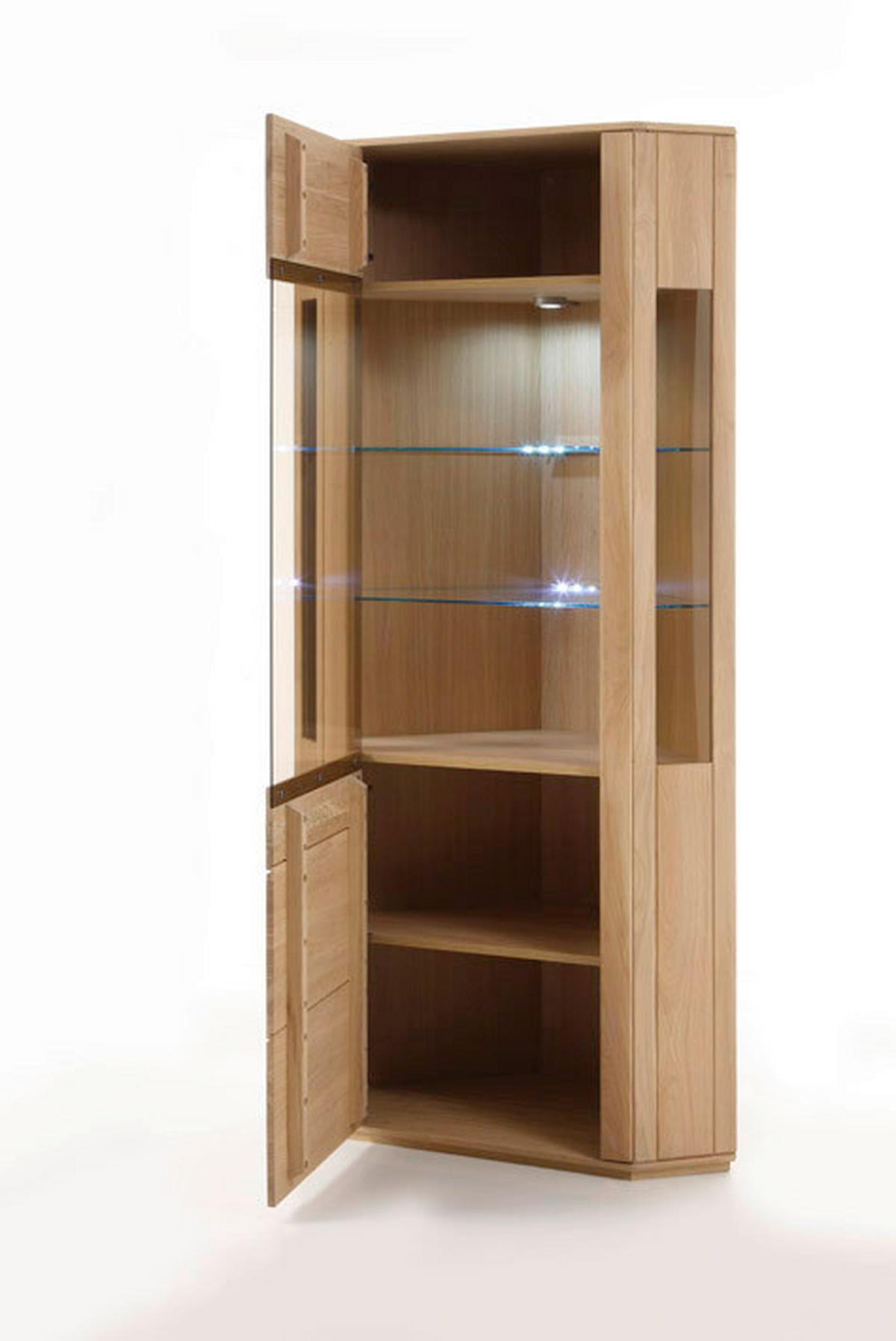 Eckvitrine teilmassiv B: 69 cm Sena Eichefarben - Eichefarben, Design, Glas/Holz (69/209/69cm) - Livetastic