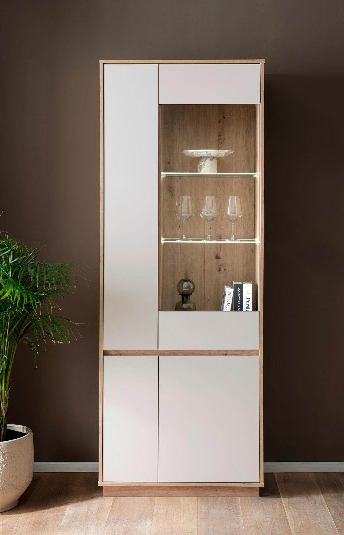 Vitrine Sonora Kaschmir/Eiche B: 75cm - Kaschmir/Eiche Artisan, Design, Glas/Holzwerkstoff (75/205/40cm) - MID.YOU